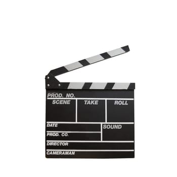 Black clapper board isolated on white background