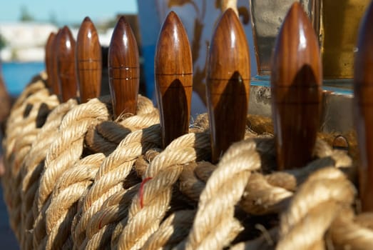 Yacht's ropes and tackles- marine rigging equipment.