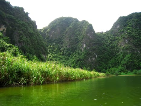 Landscape with moutain and river, Trang An, Ninh Binh, Vietnam