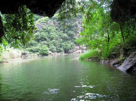 Landscape with moutain and river, Trang An, Ninh Binh, Vietnam