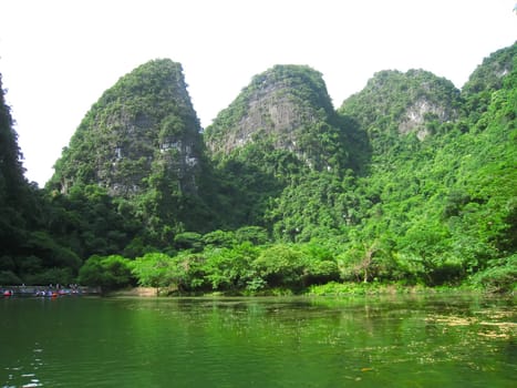 Landscape with moutain and river, Trang An, Ninh Binh, Vietnam