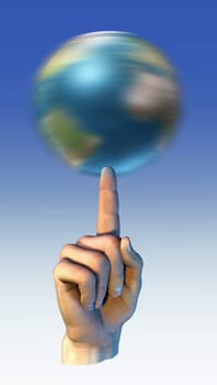 earth globe spinning over a finger