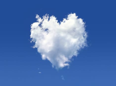 Fluffy cloud of the shape of heart, on a deep blue sky.