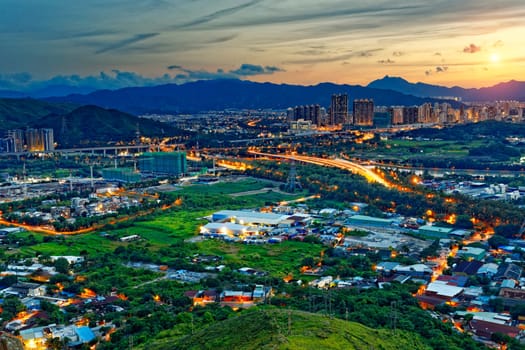 Cityscape of Yuen Long, Hong Kong.