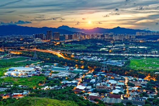 Cityscape of Yuen Long, Hong Kong.