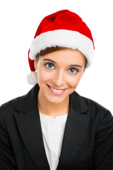 Portrait of a beautiful blonde woman wearing a Santa hat