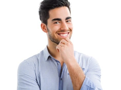 Portrait of happy handsome young man isolated on white background