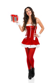 Beautiful and sexy woman wearing santa clause costume..