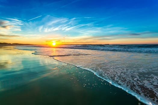 Beautiful orange sunset at the beach