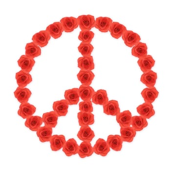 Peace shape red rose flowers on white background