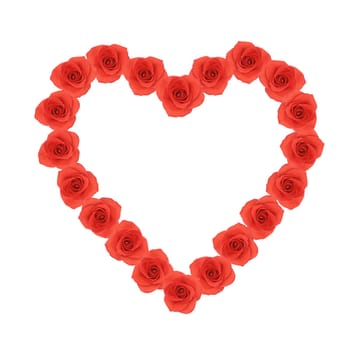 Heart shape pink rose flowers on white background