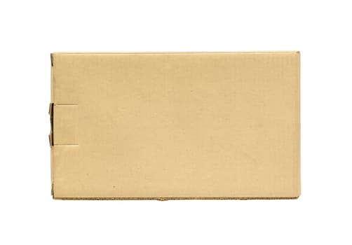 Closed brown corrugated cardboard box on a white background