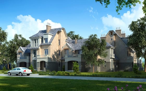 Classic luxury house exterior. With a car parked.