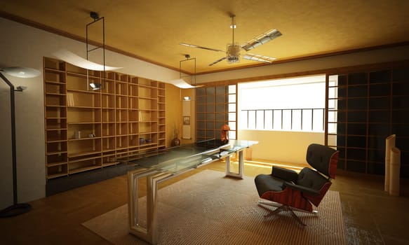 Office interior. Modern oriental stylish.