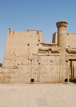 Edfu temple in Egypt. The temple of falcon god Horus.