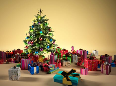 Christmass tree with several gifts