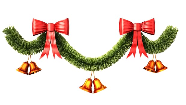 Christmas and new year decoration, made by fir twig, ribbons and bells. Clipping path included.