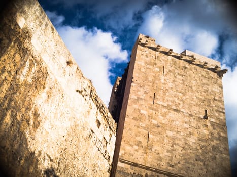 tower medieval elephant. Particular of historical district of Cagliari "Castello"""