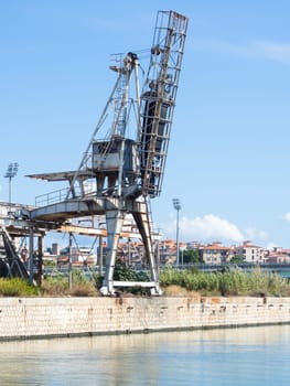 Waterway industrial warehouse wharf. Waterway in Cagliari