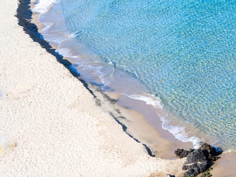 sardinia solitary beach. Lonely beach  in green coast beach in sardinia - Arbus - Is Arenas, with drone image - aerial view