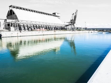 Waterway industrial warehouse wharf. Waterway in Cagliari
