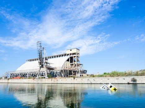 Waterway industrial warehouse wharf. Waterway in Cagliari