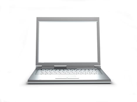 Generic silver laptop on white background, viewed from the front.