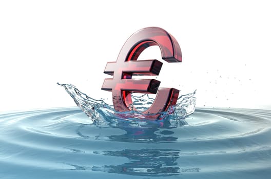 euro sign falling into water with splash