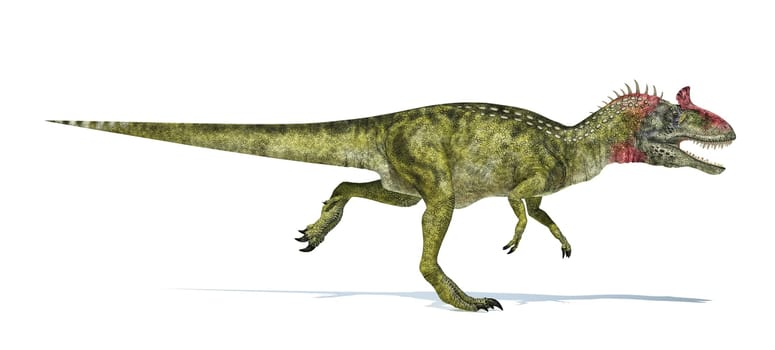 Cryolophosaurus dinosaur, photorealistic and scientifically correct representation. Side view, isolated on white background, With drop shadow. Clipping path included.