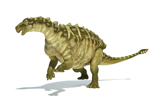 Talarurus dinosaur, photorealistic and scientifically correct representation. Dinamic view. On white background with drop shadow. Clipping path included.