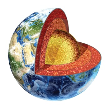 Earth cross section. Showing the outer core, made by liquid iron, sulfur, nickel and oxygen. Temperature 3200° Celsius.