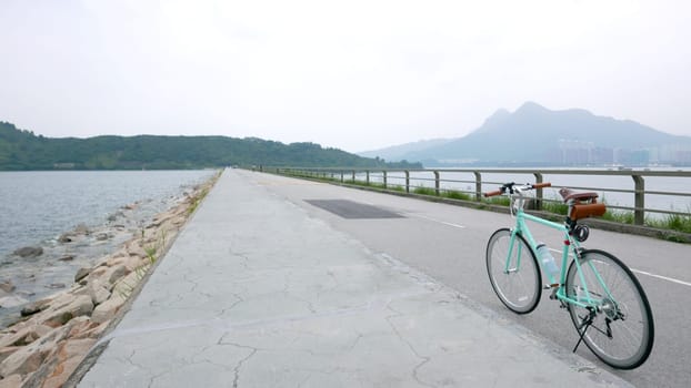 Mint green retro bicycle with leather bag