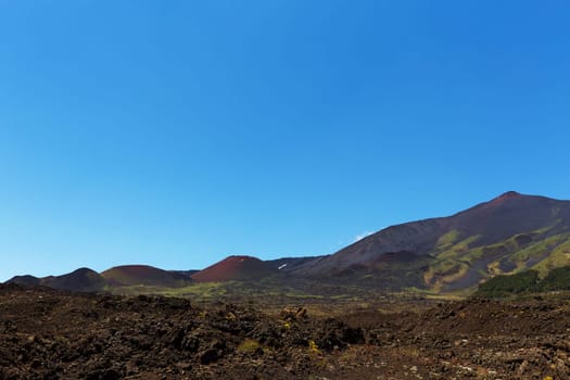 The volcano Aetna in Sicily mountains and side craters