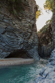 A grotto in a gorge of basalt,basalt steels