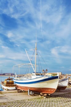 Boat on the Shore in the Fishing Port
