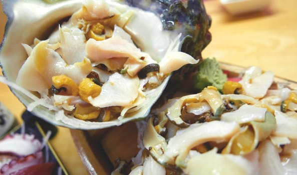 Japanese seafood turbo marmoratus in restaurant