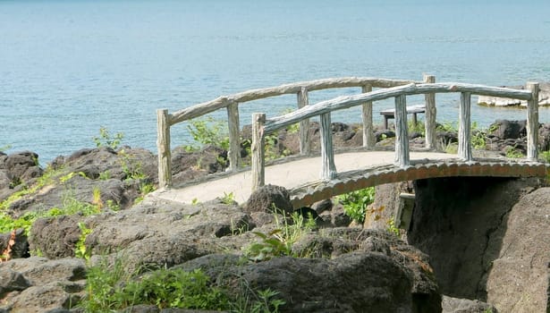 wooden bridge footpath in the garden