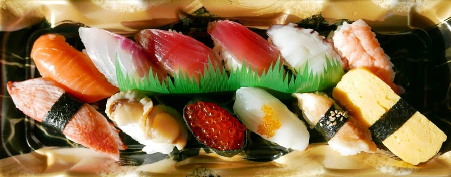 Freshness Japanese food Sushi set on the plastic tray