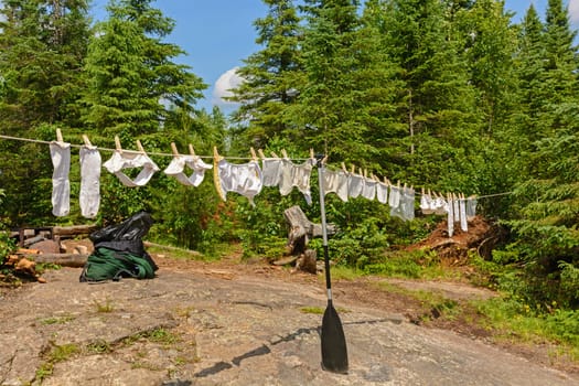 Diapers Drying in the Sun on Kiskadinna Lake in the Boundary Waters