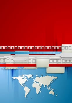 Red and blue technology background with world map