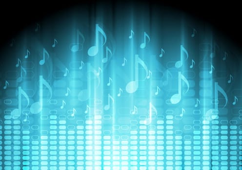 Blue music background with equalizer and notes
