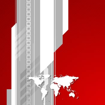 Red and grey technology background with world map
