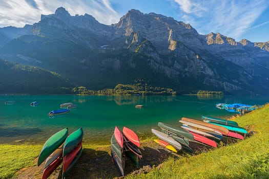 Klöntalersee with boats