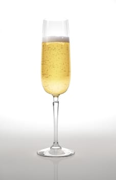 Champagne glass on white surface and background. With clipping path.