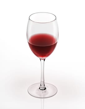 Red wine glass. On white background. Bird eye view, with clipping path included.