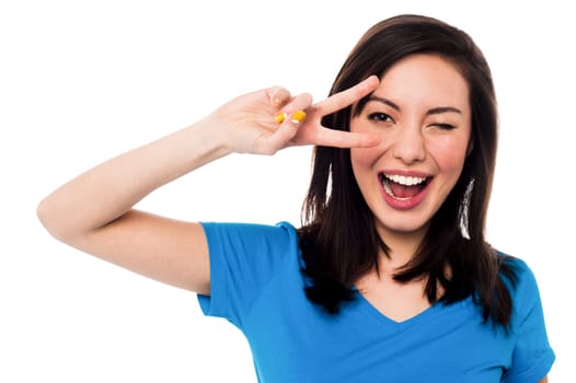 Happy woman winking and having fun