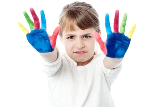 Girl not happy with colors on palms