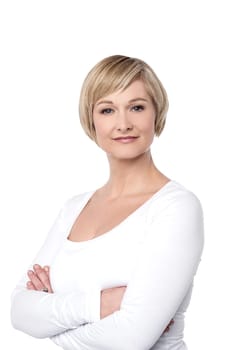 Confident beautiful woman isolated over white