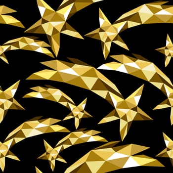 Shooting star seamless pattern in gold low poly style. Festive concept design ideal for new year or christmas season. EPS10 vector.   .