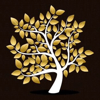 Fall tree with gold leaves silhouette concept retro design. EPS10 vector.